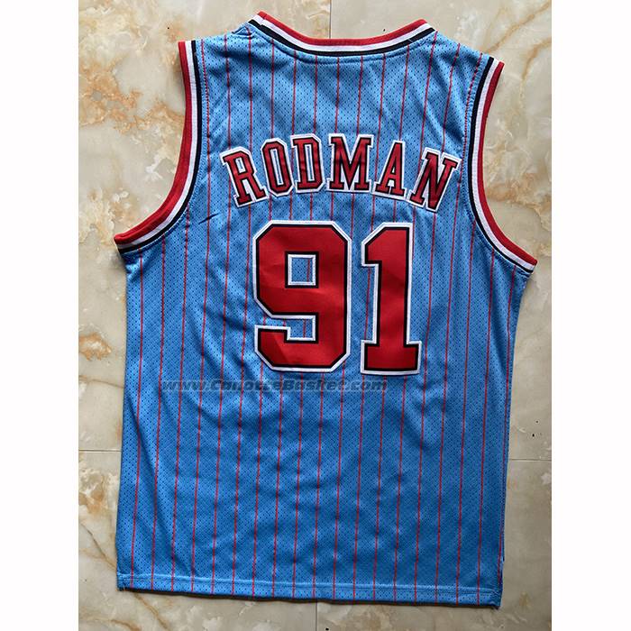 Maglia Chicago Bulls Dennis Rodman No 91 Mitchell & Ness 1996-97 Blu
